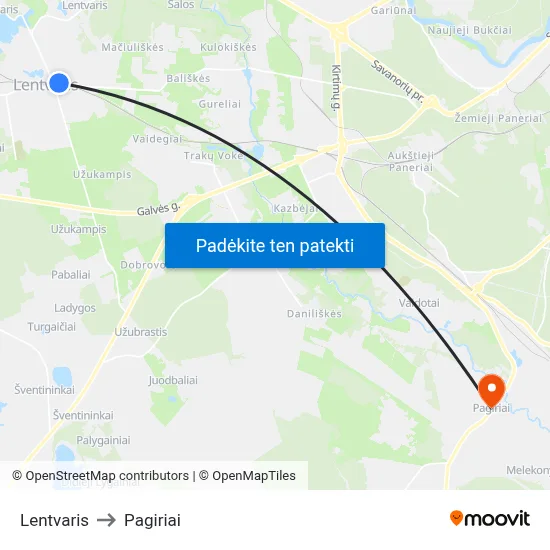 Lentvaris to Pagiriai map