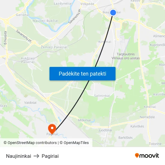 Naujininkai to Pagiriai map