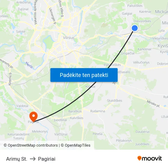 Arimų St. to Pagiriai map