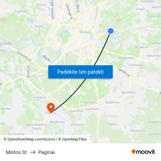 Mildos St. to Pagiriai map
