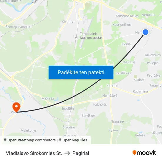 Vladislavo Sirokomlės St. to Pagiriai map