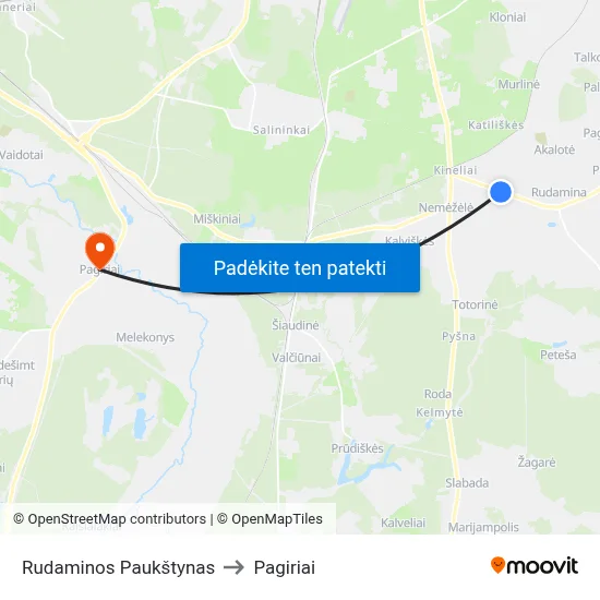 Rudaminos Paukštynas to Pagiriai map