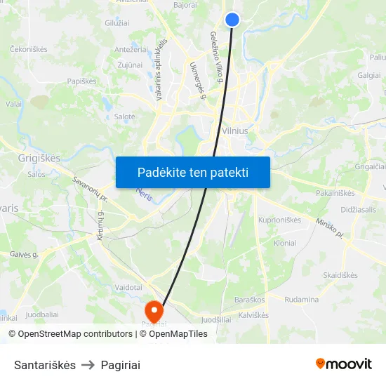 Santariškės to Pagiriai map