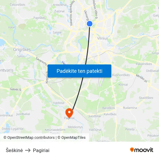 Šeškinė to Pagiriai map