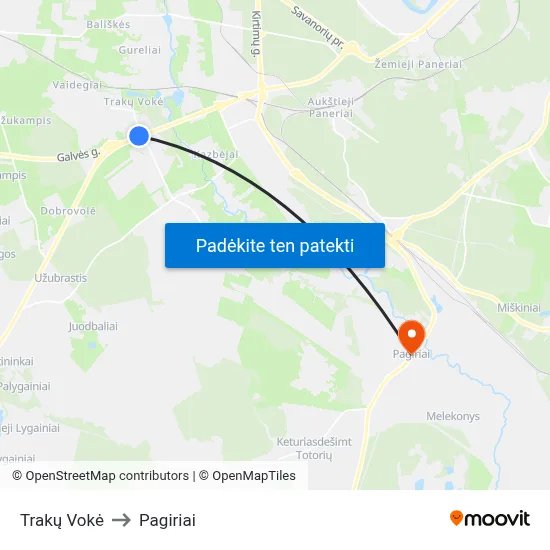 Trakų Vokė to Pagiriai map