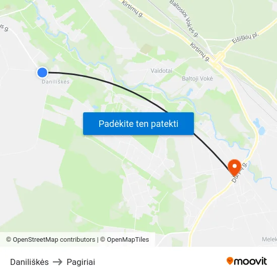 Daniliškės to Pagiriai map