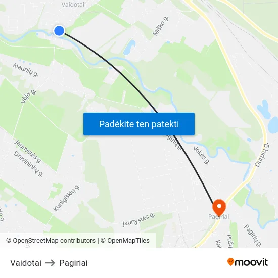 Vaidotai to Pagiriai map