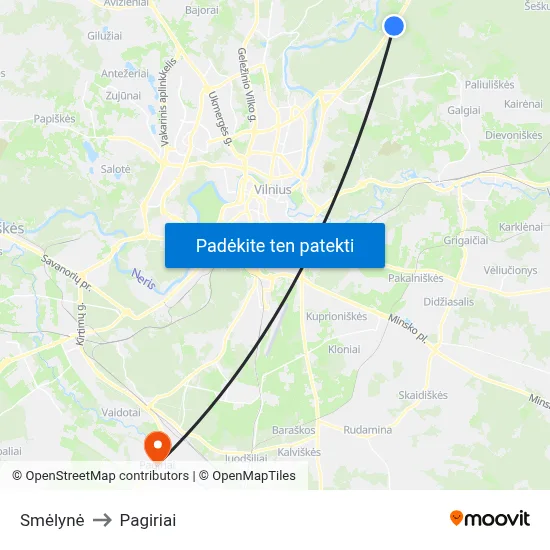 Smėlynė to Pagiriai map