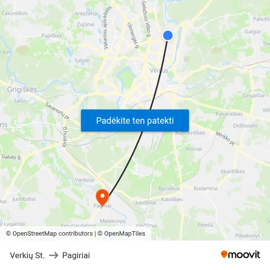 Verkių St. to Pagiriai map