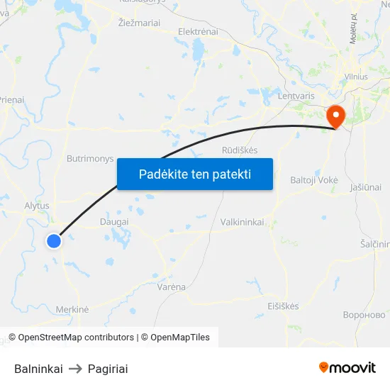 Balninkai to Pagiriai map