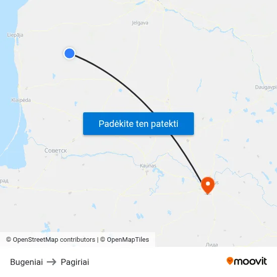 Bugeniai to Pagiriai map