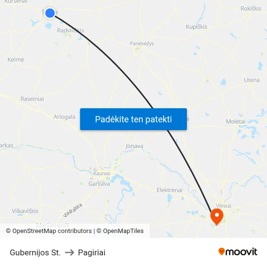 Gubernijos St. to Pagiriai map