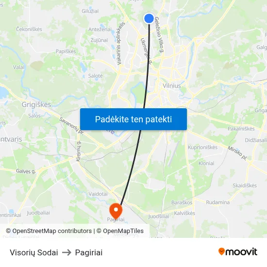 Visorių Sodai to Pagiriai map