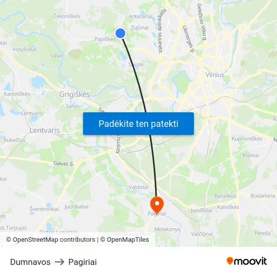 Dumnavos to Pagiriai map