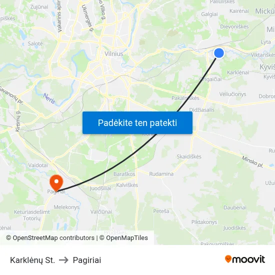 Karklėnų St. to Pagiriai map