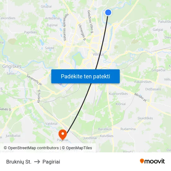 Bruknių St. to Pagiriai map