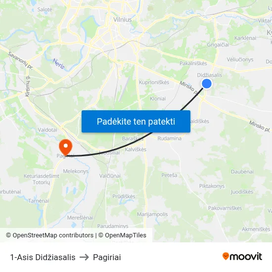 1-Asis Didžiasalis to Pagiriai map