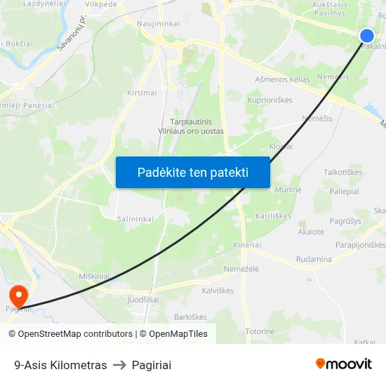 9-Asis Kilometras to Pagiriai map