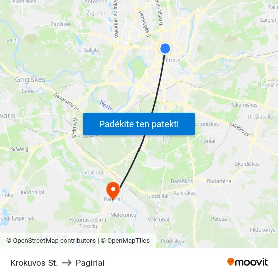 Krokuvos St. to Pagiriai map