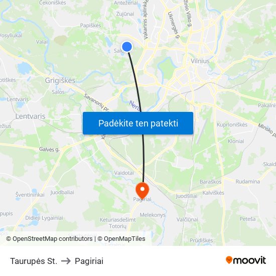 Taurupės St. to Pagiriai map