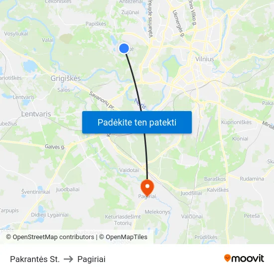 Pakrantės St. to Pagiriai map
