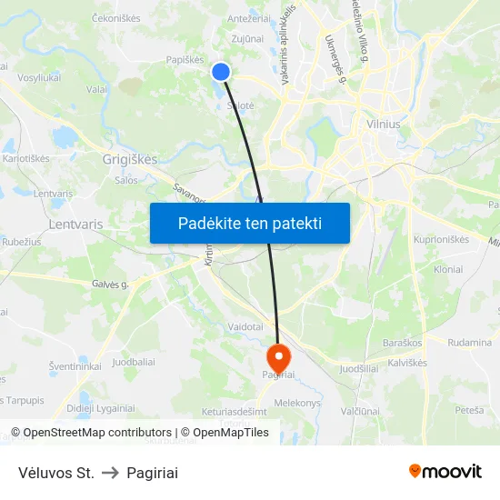 Vėluvos St. to Pagiriai map