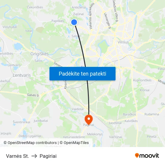 Varnės St. to Pagiriai map