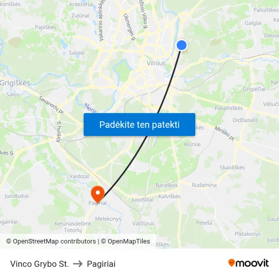 Vinco Grybo St. to Pagiriai map
