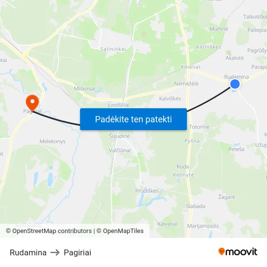 Rudamina to Pagiriai map