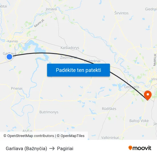 Garliava (Bažnyčia) to Pagiriai map