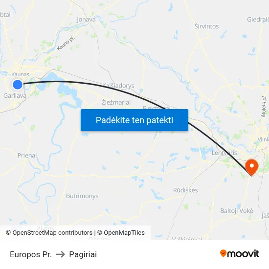 Europos Pr. to Pagiriai map