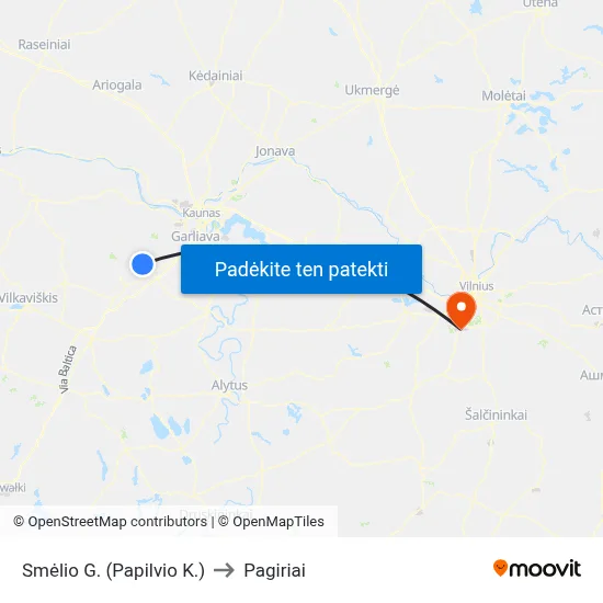Smėlio G. (Papilvio K.) to Pagiriai map