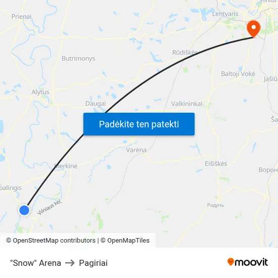 "Snow" Arena to Pagiriai map