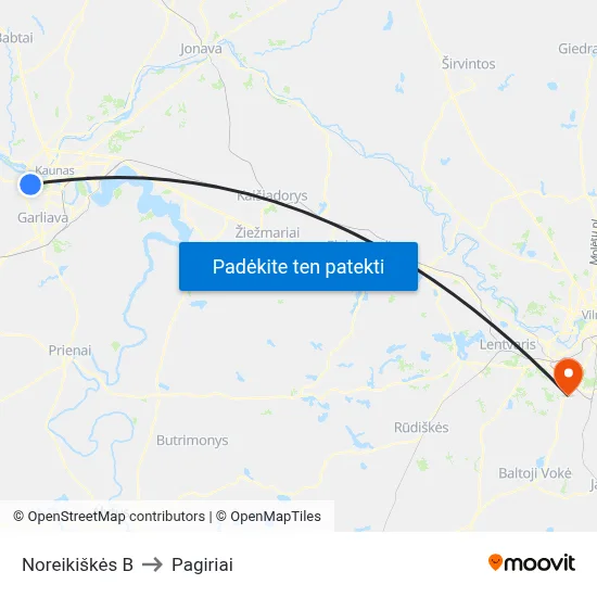 Noreikiškės B to Pagiriai map