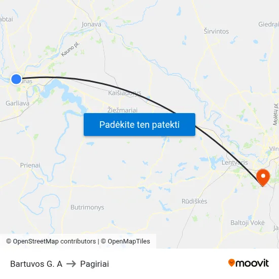 Bartuvos G. A to Pagiriai map