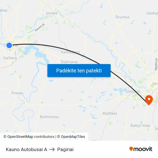 Kauno Autobusai A to Pagiriai map