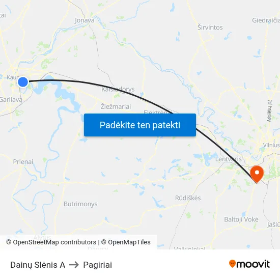 Dainų Slėnis A to Pagiriai map