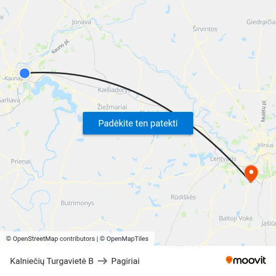 Kalniečių Turgavietė B to Pagiriai map