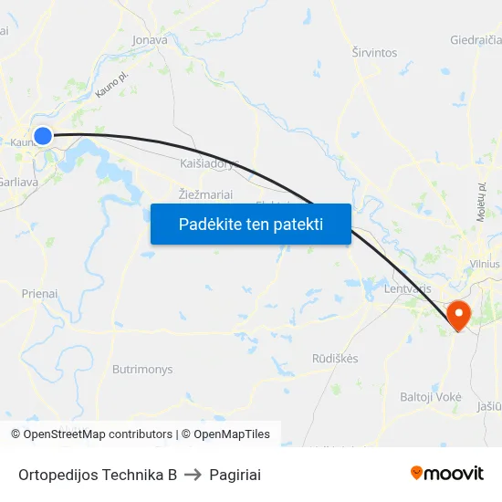 Ortopedijos Technika B to Pagiriai map