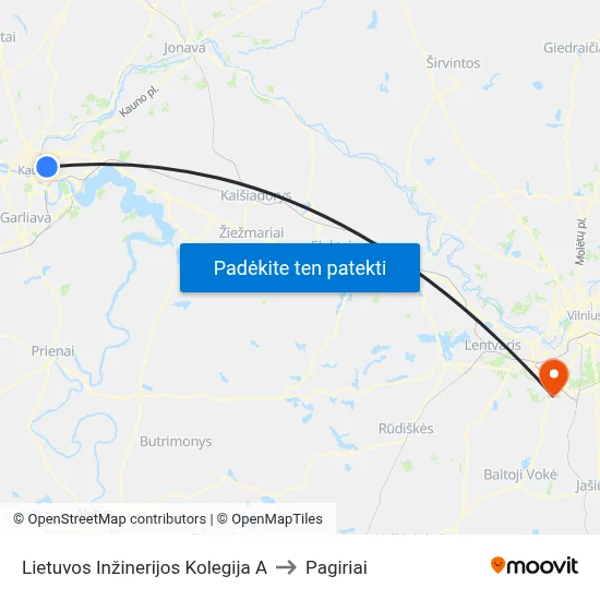 Lietuvos Inžinerijos Kolegija A to Pagiriai map