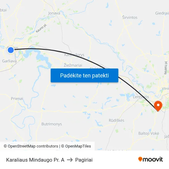 Karaliaus Mindaugo Pr. A to Pagiriai map