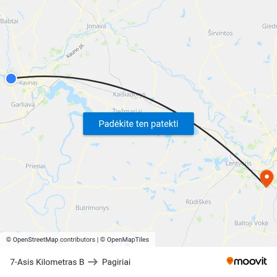 7-Asis Kilometras B to Pagiriai map