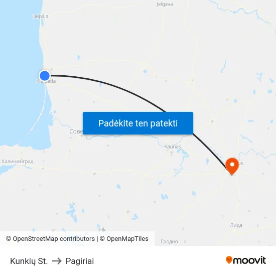 Kunkių St. to Pagiriai map