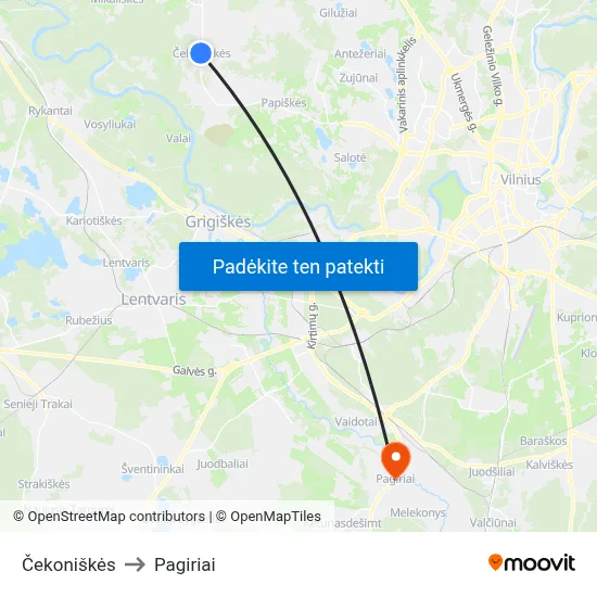 Čekoniškės to Pagiriai map