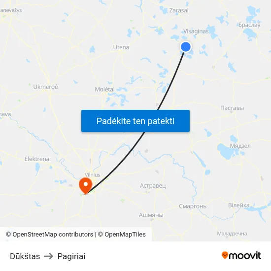 Dūkštas to Pagiriai map