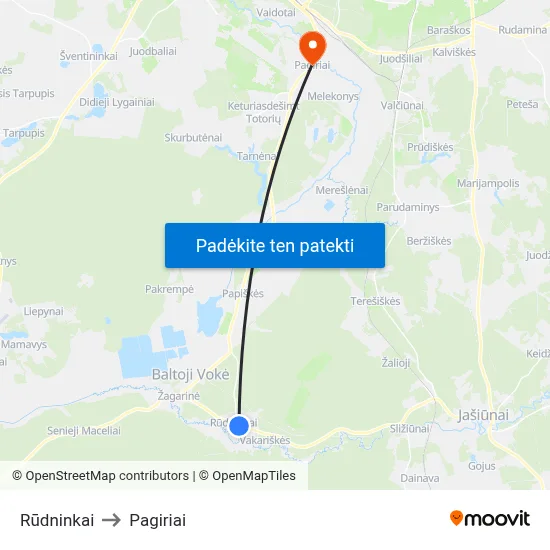 Rūdninkai to Pagiriai map