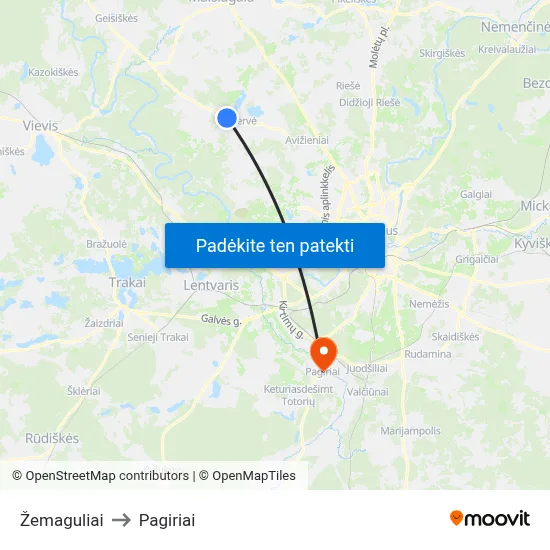 Žemaguliai to Pagiriai map