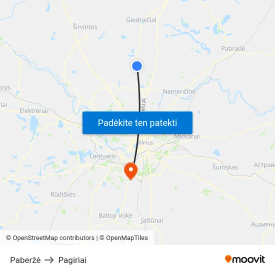 Paberžė to Pagiriai map