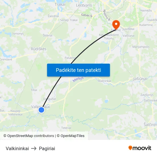 Valkininkai to Pagiriai map