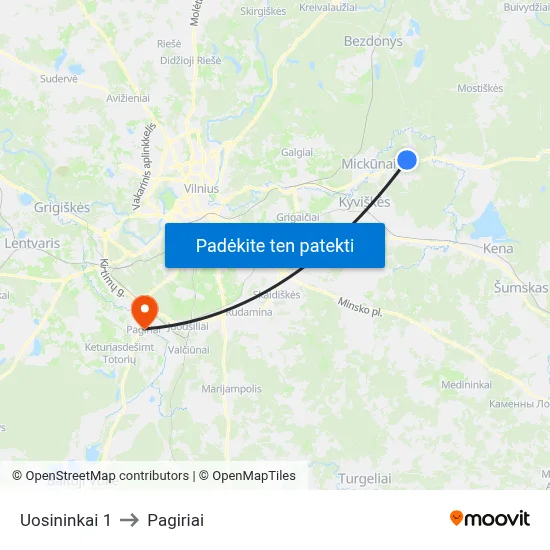 Uosininkai 1 to Pagiriai map